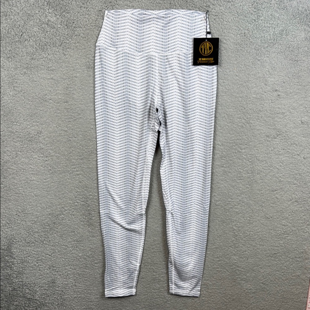 Till You Collapse TYC White and Gray Stripe Performance Leggings Size S NWT